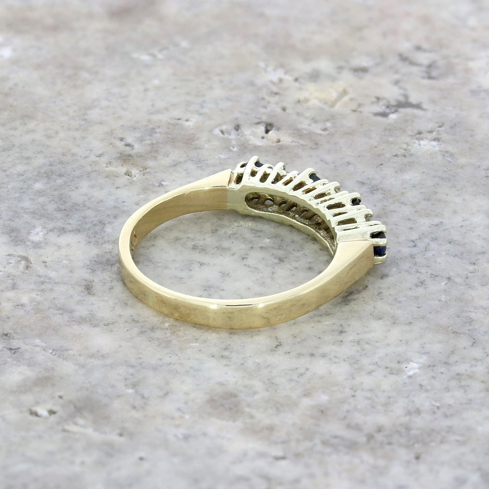 Pre Owned 9ct Yellow Gold Sapphire and Diamond Half Eternity Ring