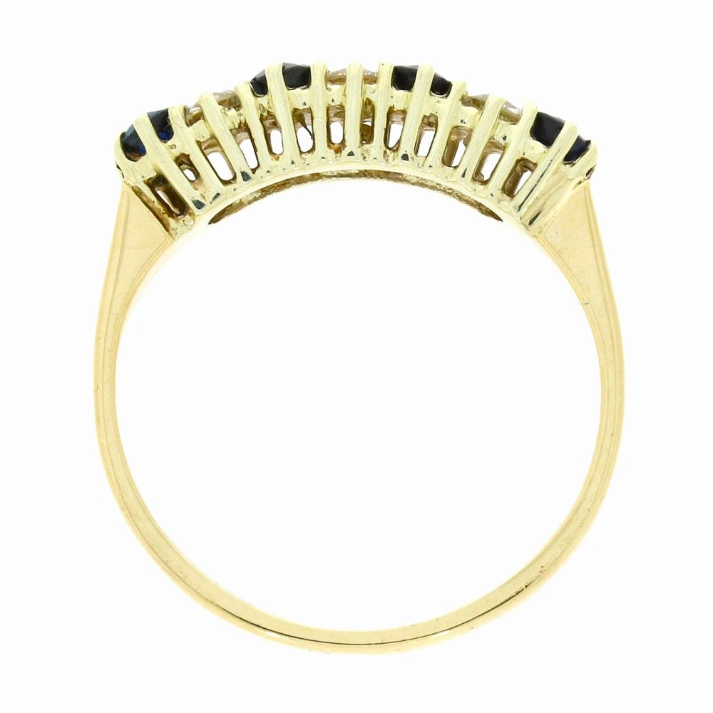 Pre Owned 9ct Yellow Gold Sapphire and Diamond Half Eternity Ring