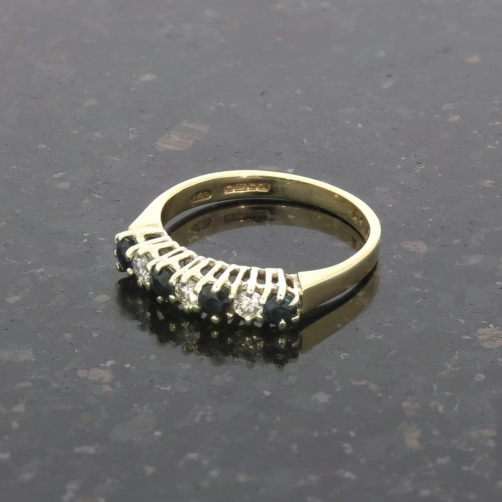 Pre Owned 9ct Yellow Gold Sapphire and Diamond Half Eternity Ring