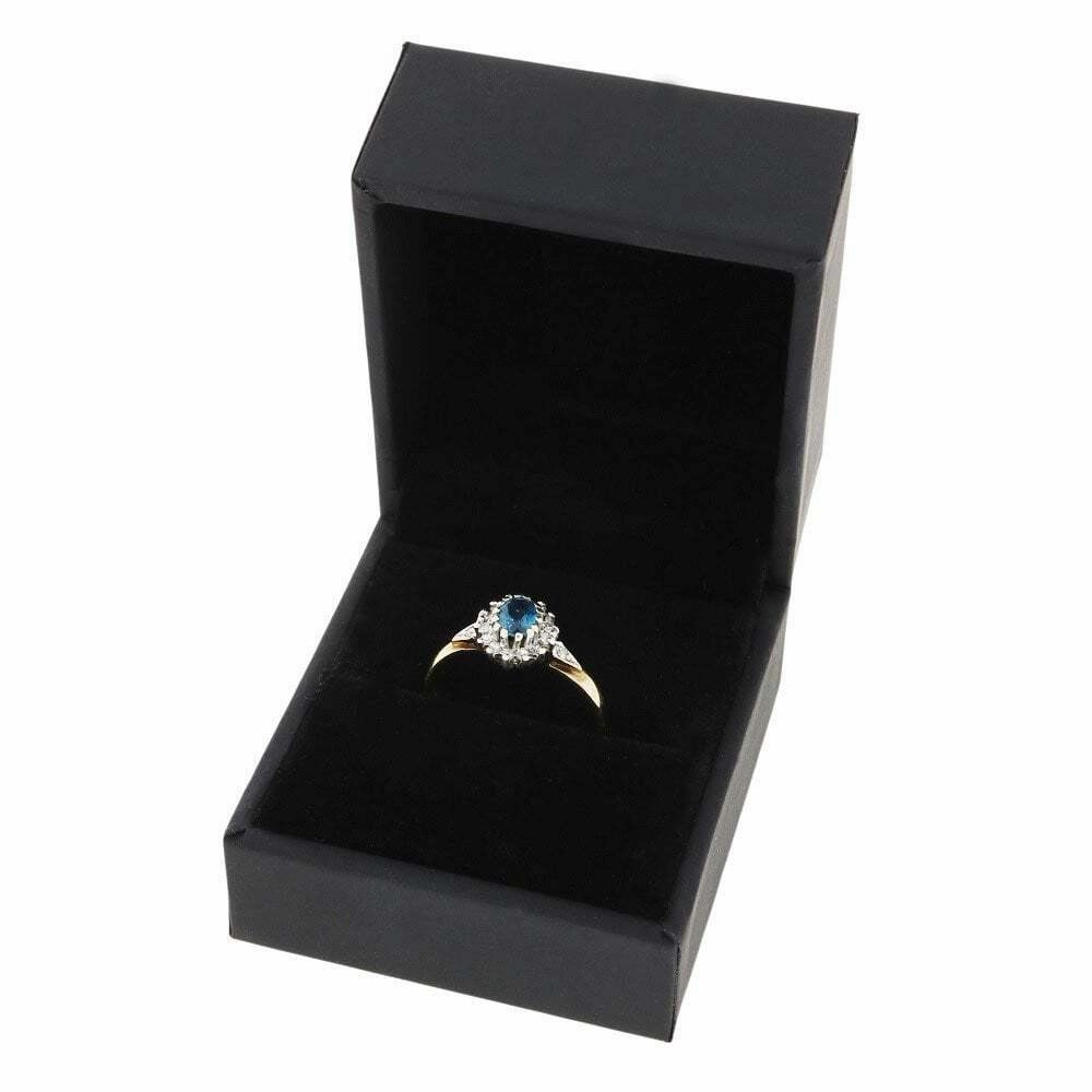 Pre Owned Ladies 9ct Yellow Gold Blue Topaz and Diamond Ring