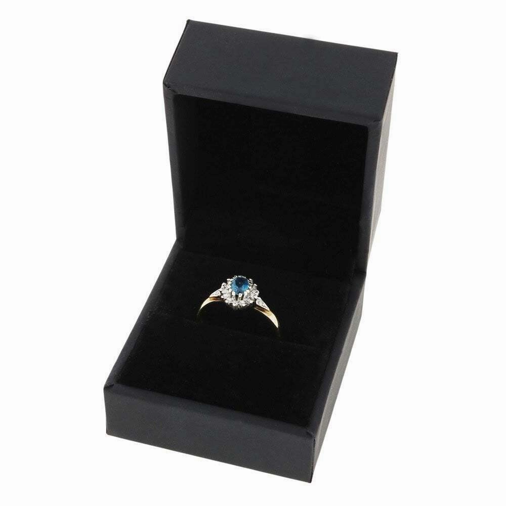 Pre Owned Ladies 9ct Yellow Gold Blue Topaz and Diamond Ring