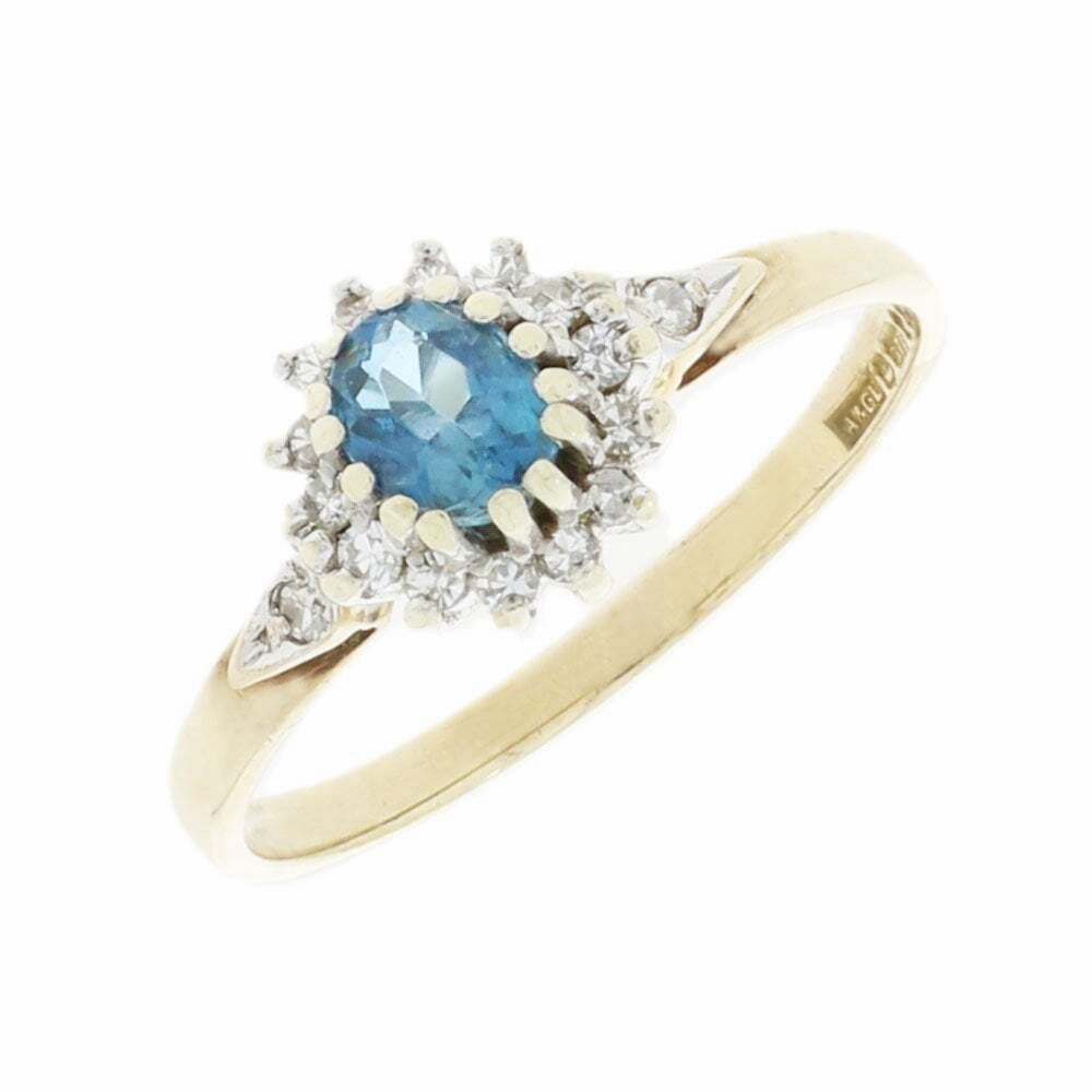 Pre Owned Ladies 9ct Yellow Gold Blue Topaz and Diamond Ring