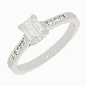 Pre Owned Palladium Emerald Cut 0.65cts Diamond Ring