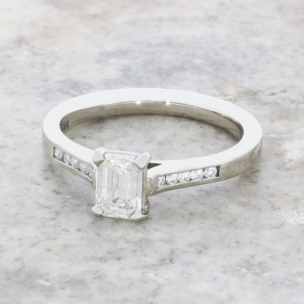 Pre Owned Palladium Emerald Cut 0.65cts Diamond Ring
