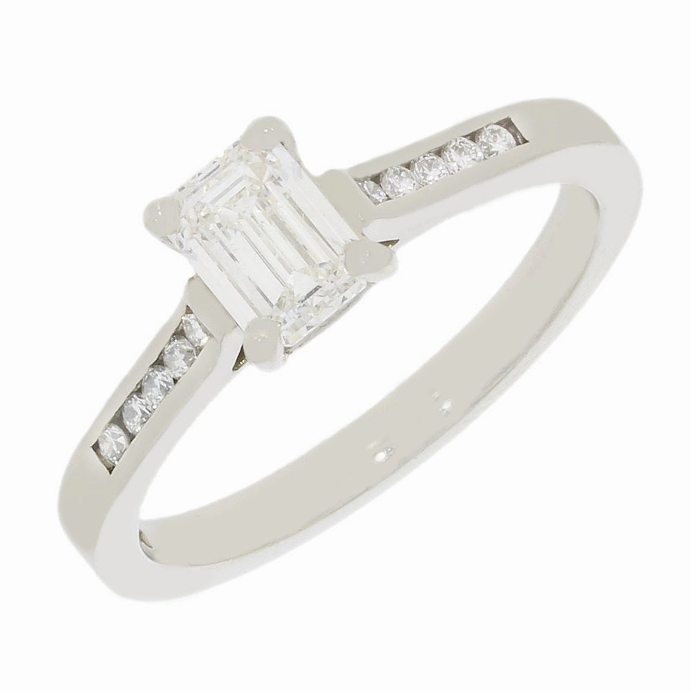 Pre Owned Palladium Emerald Cut 0.65cts Diamond Ring