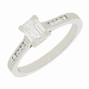 Pre Owned Palladium Emerald Cut 0.65cts Diamond Ring