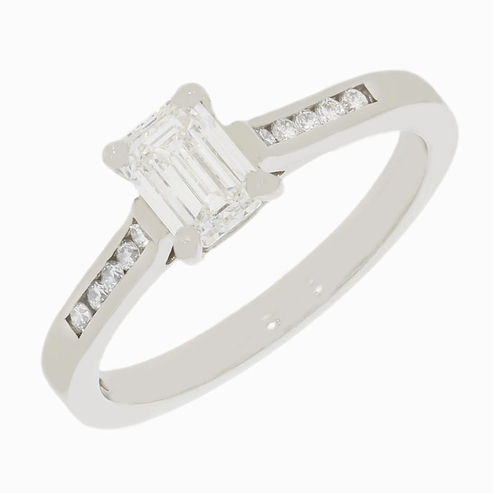 Pre Owned Palladium Emerald Cut 0.65cts Diamond Ring
