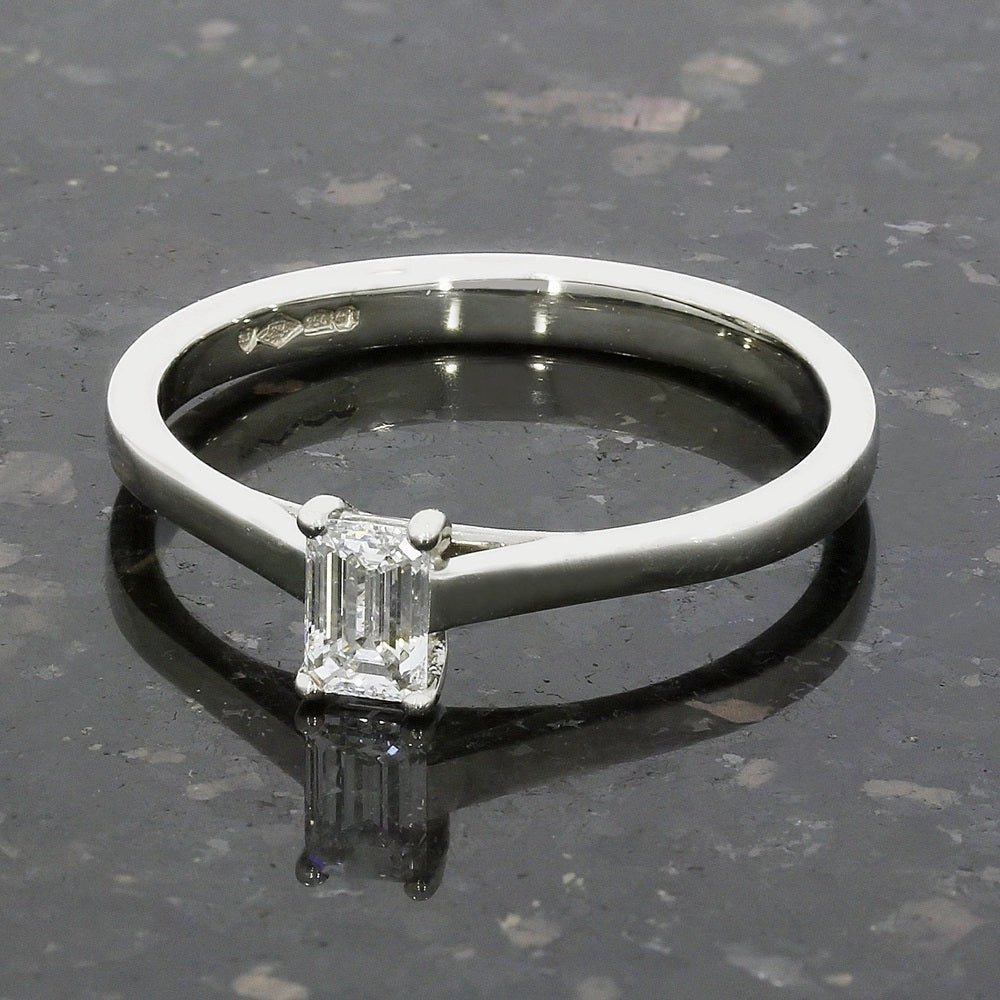 Pre Owned Platinum Emerald Cut Diamond Solitaire Ring