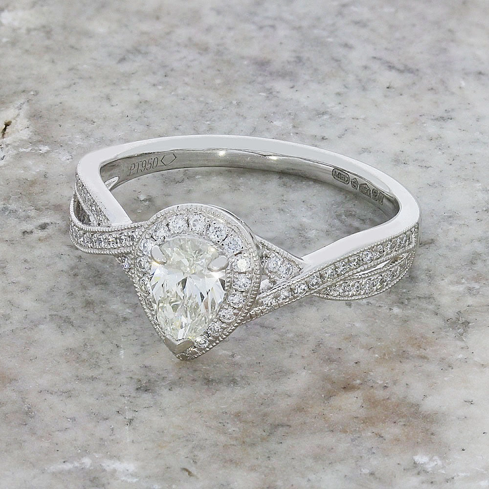 Pre Owned Platinum Pear Shape 1.00cts Diamond Halo Ring
