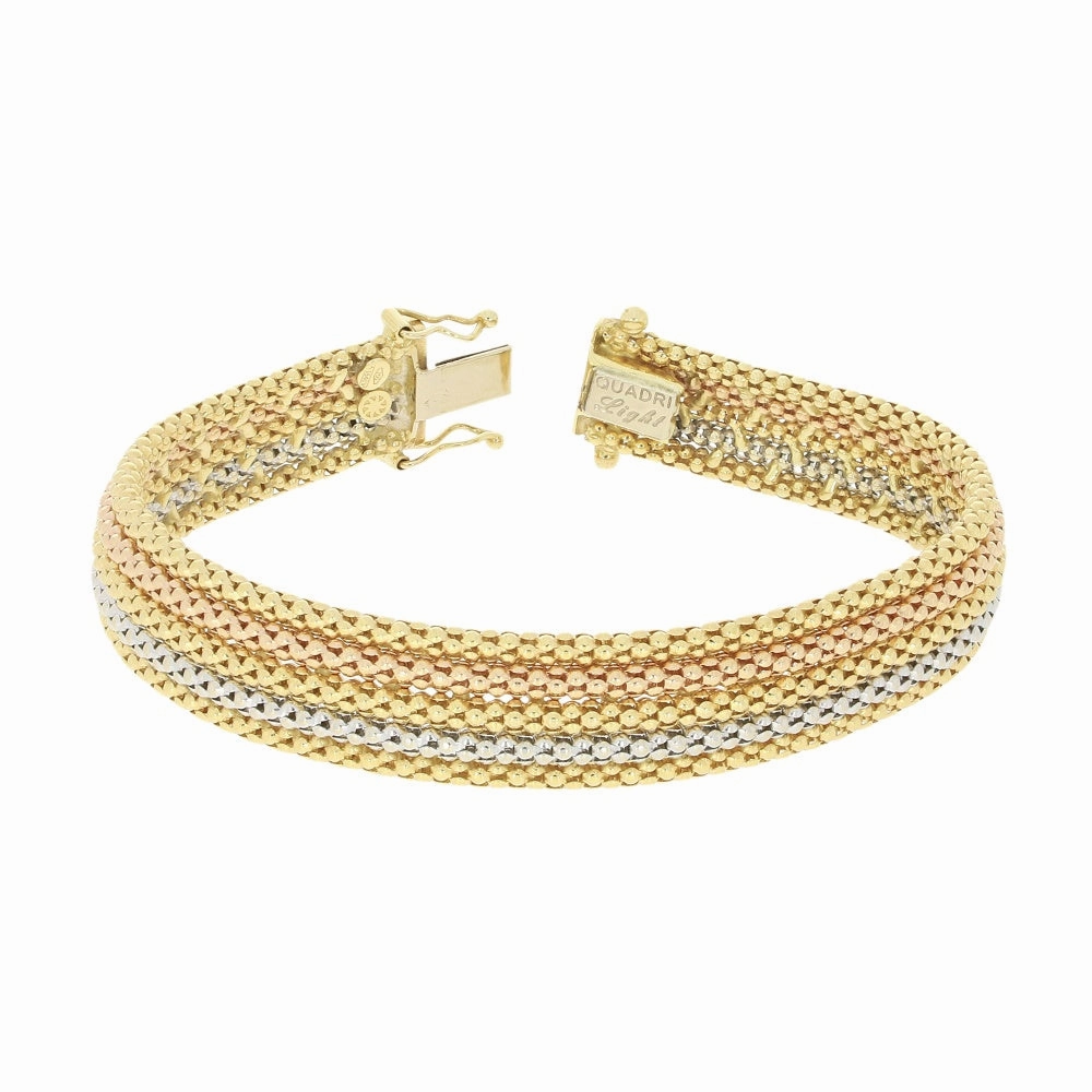 Pre Owned Quadri 18ct Three Colour Gold Mesh Design Bracelet