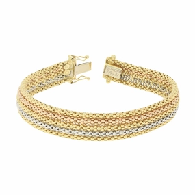Pre Owned Quadri 18ct Three Colour Gold Mesh Design Bracelet