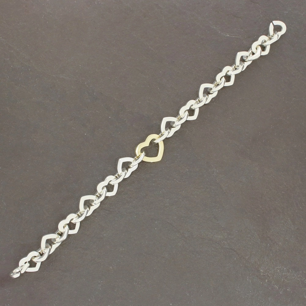 Pre Owned Tiffany & Co Sterling Silver and 18ct Gold Heart Link Bracelet