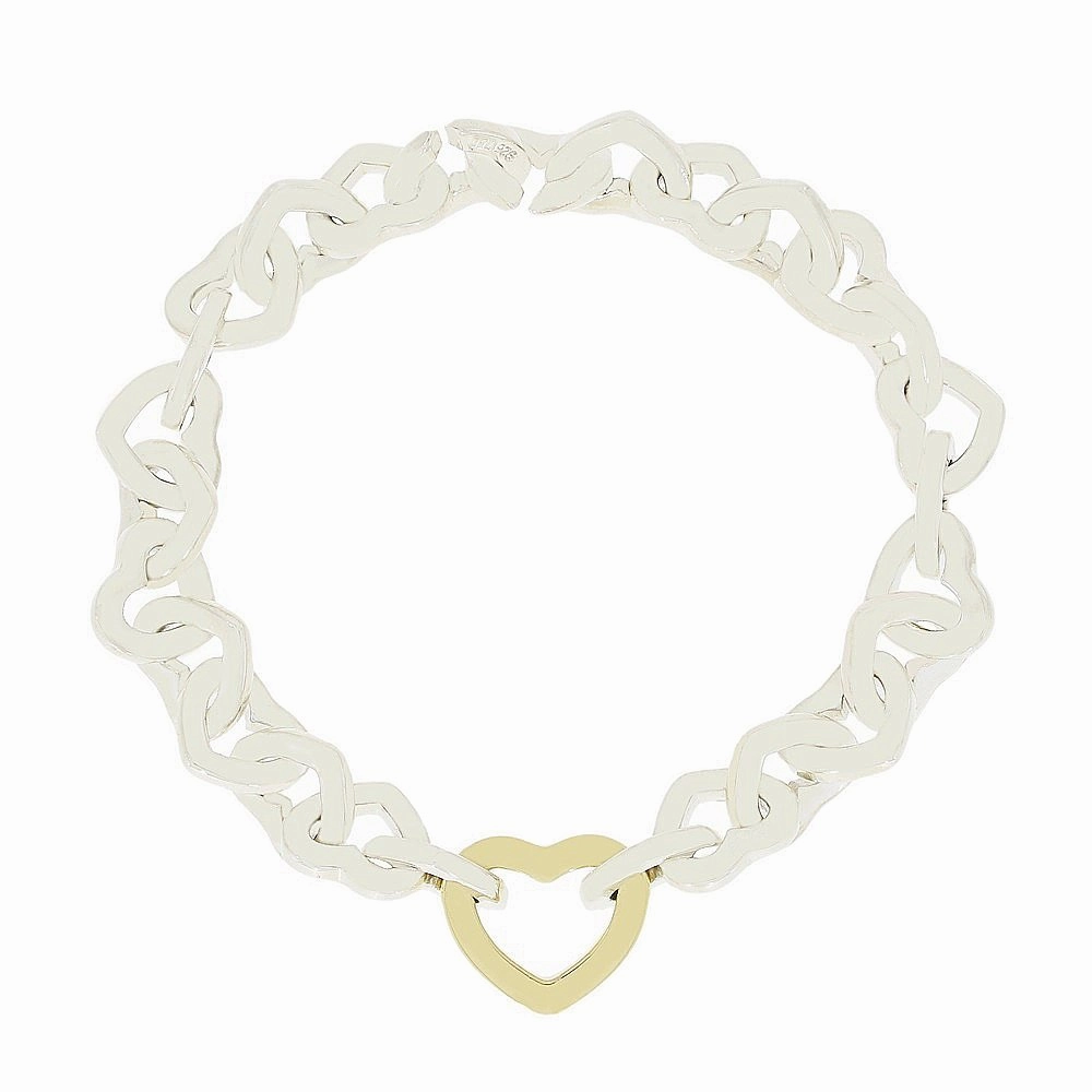 Pre Owned Tiffany & Co Sterling Silver and 18ct Gold Heart Link Bracelet