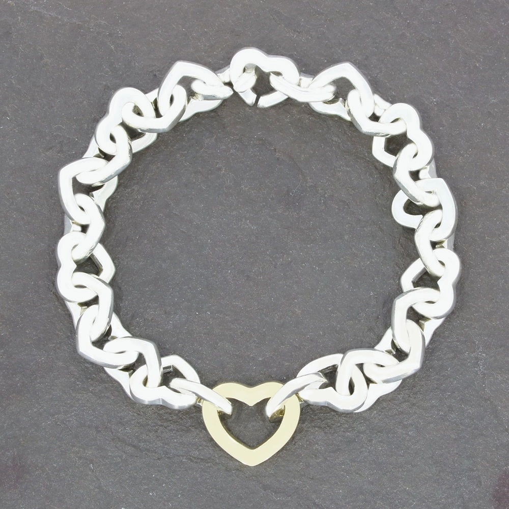 Pre Owned Tiffany & Co Sterling Silver and 18ct Gold Heart Link Bracelet