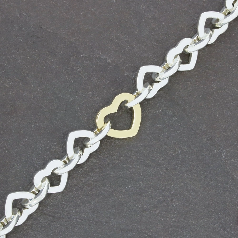 Pre Owned Tiffany & Co Sterling Silver and 18ct Gold Heart Link Bracelet