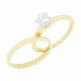 Pre Owned Tiffany and Co 18ct Yellow Gold Diamond Solitaire Ring Set