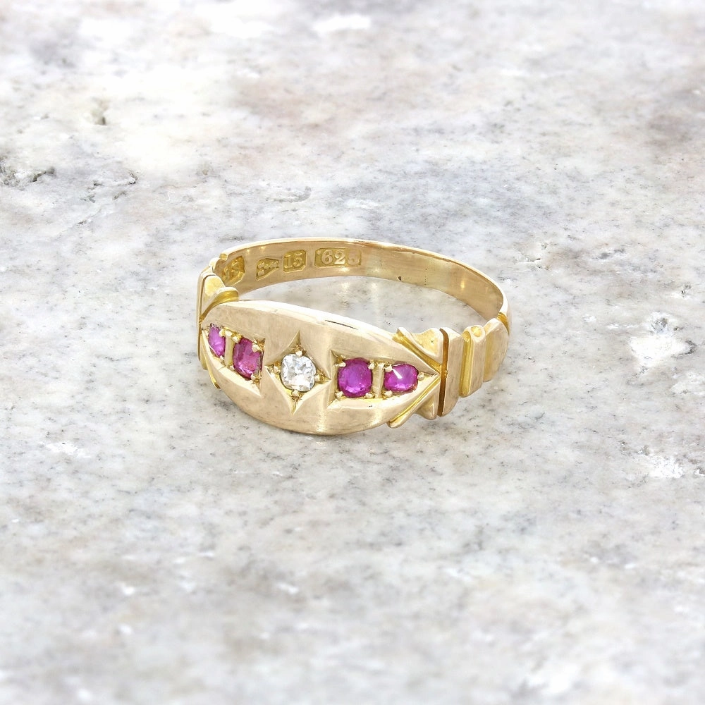 Pre Owned Vintage 15ct Yellow Gold Ruby and Diamond Ring