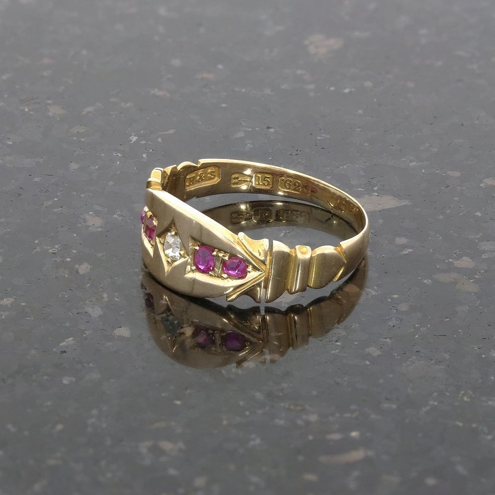 Pre Owned Vintage 15ct Yellow Gold Ruby and Diamond Ring