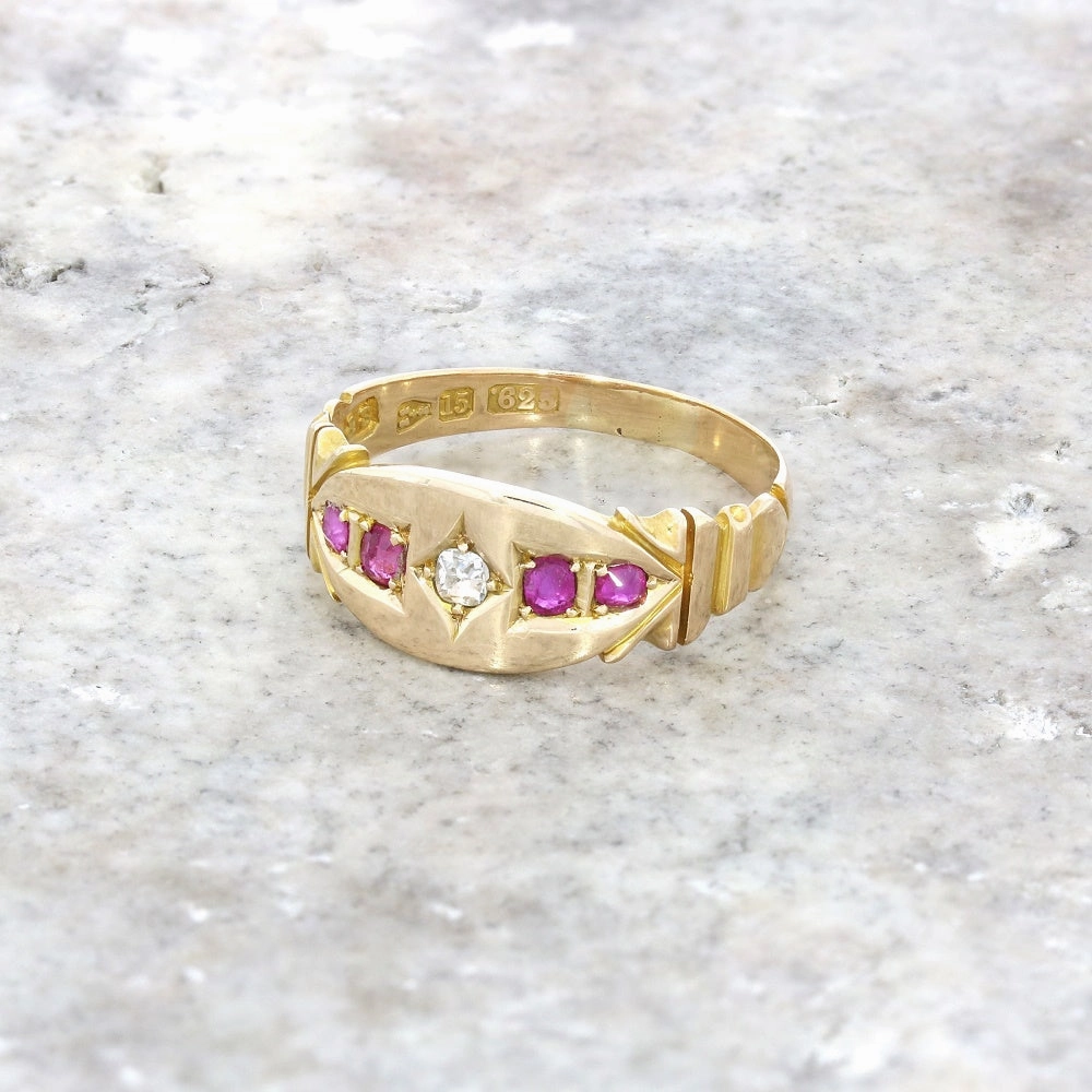 Pre Owned Vintage 15ct Yellow Gold Ruby and Diamond Ring