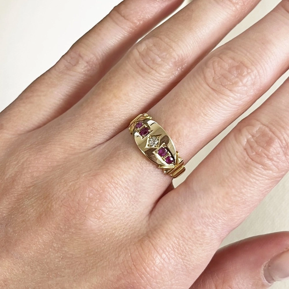 Pre Owned Vintage 15ct Yellow Gold Ruby and Diamond Ring