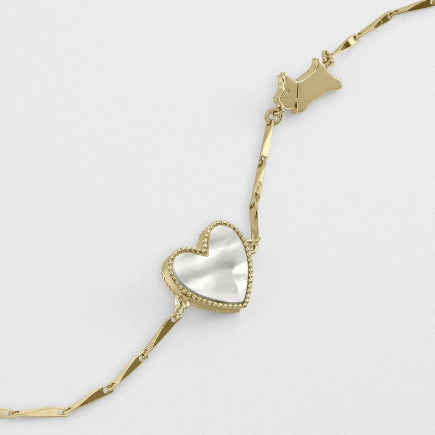 Radley Sterling Silver Mother Of Pearl Heart & Jumping Dog Bracelet RYJ3372 - 18ct Gold Plated