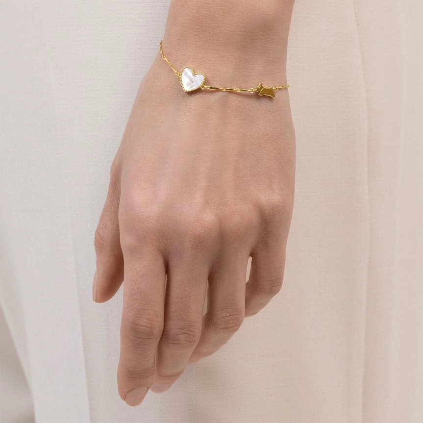 Radley Sterling Silver Mother Of Pearl Heart & Jumping Dog Bracelet RYJ3372 - 18ct Gold Plated