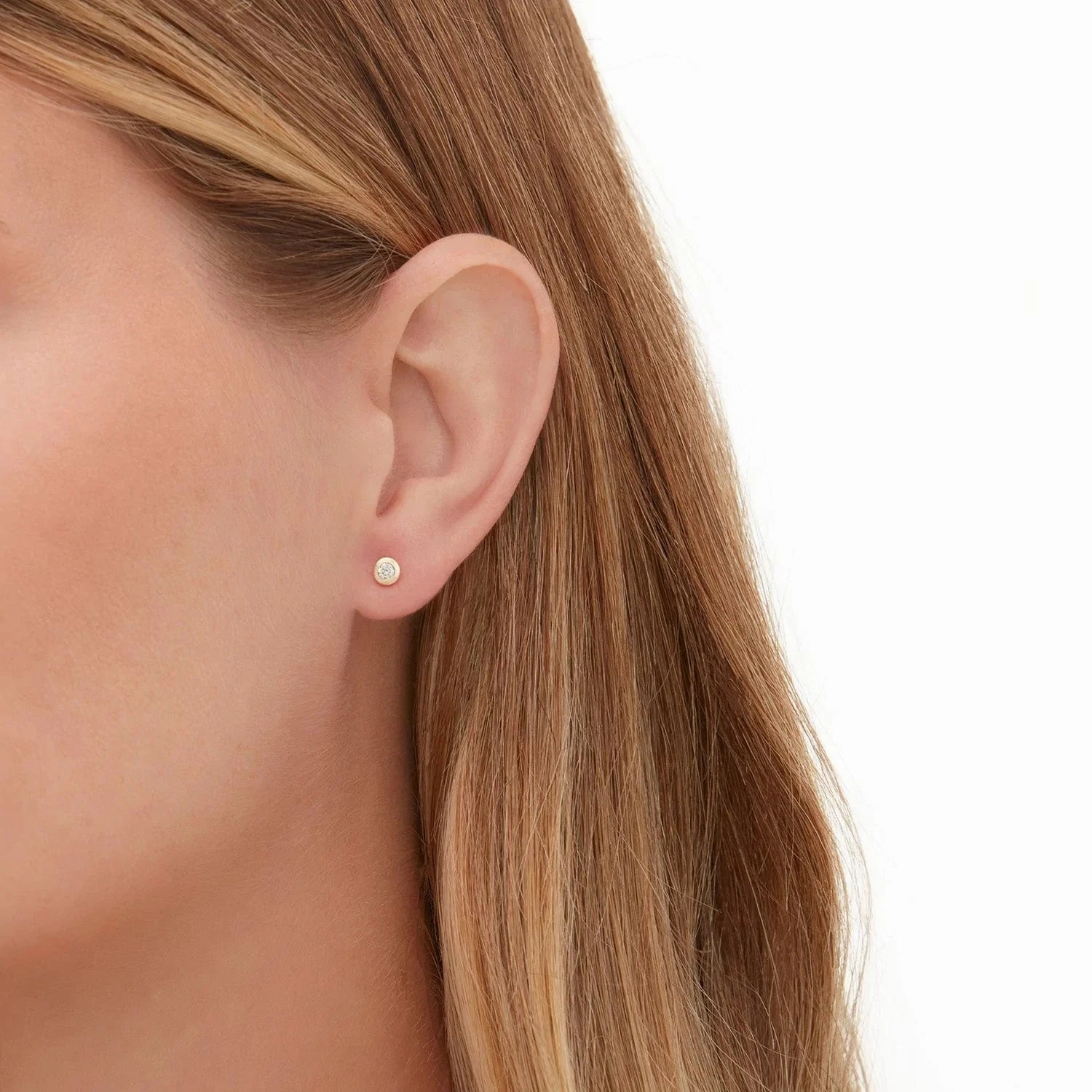 Round Bezel Stud Earrings ER417YG