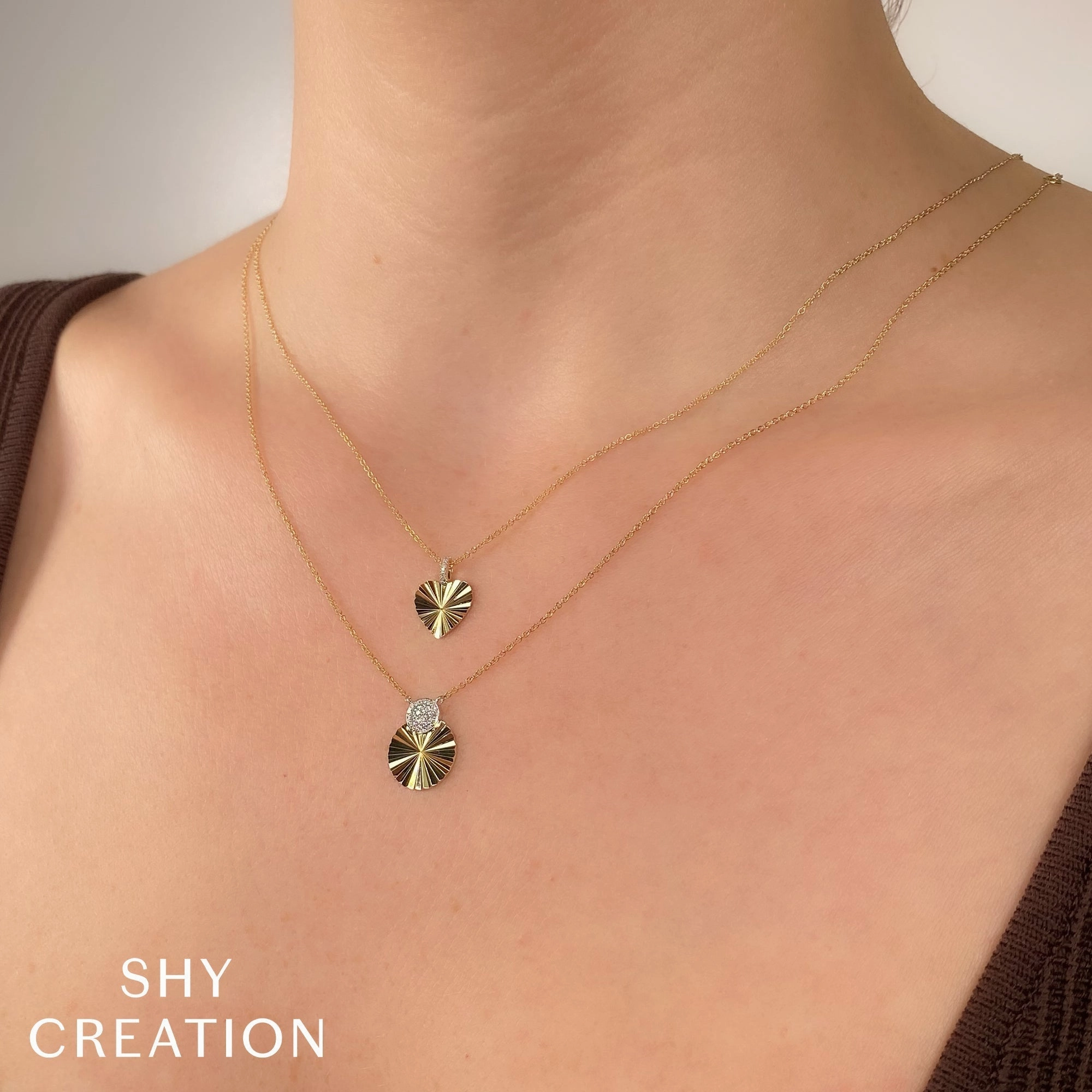 Shy Creation 0.01Ct Diamond Ribbed Heart Necklace SC22009478RD