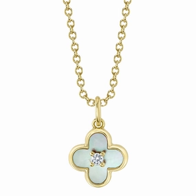 Shy Creation 0.02Ct Diamond & 0.33Ct Mother Of Pearl Clover Necklace SC55025600
