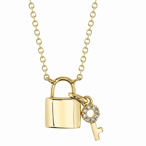 Shy Creation 0.02Ct Diamond Lock & Key Necklace SC55024796
