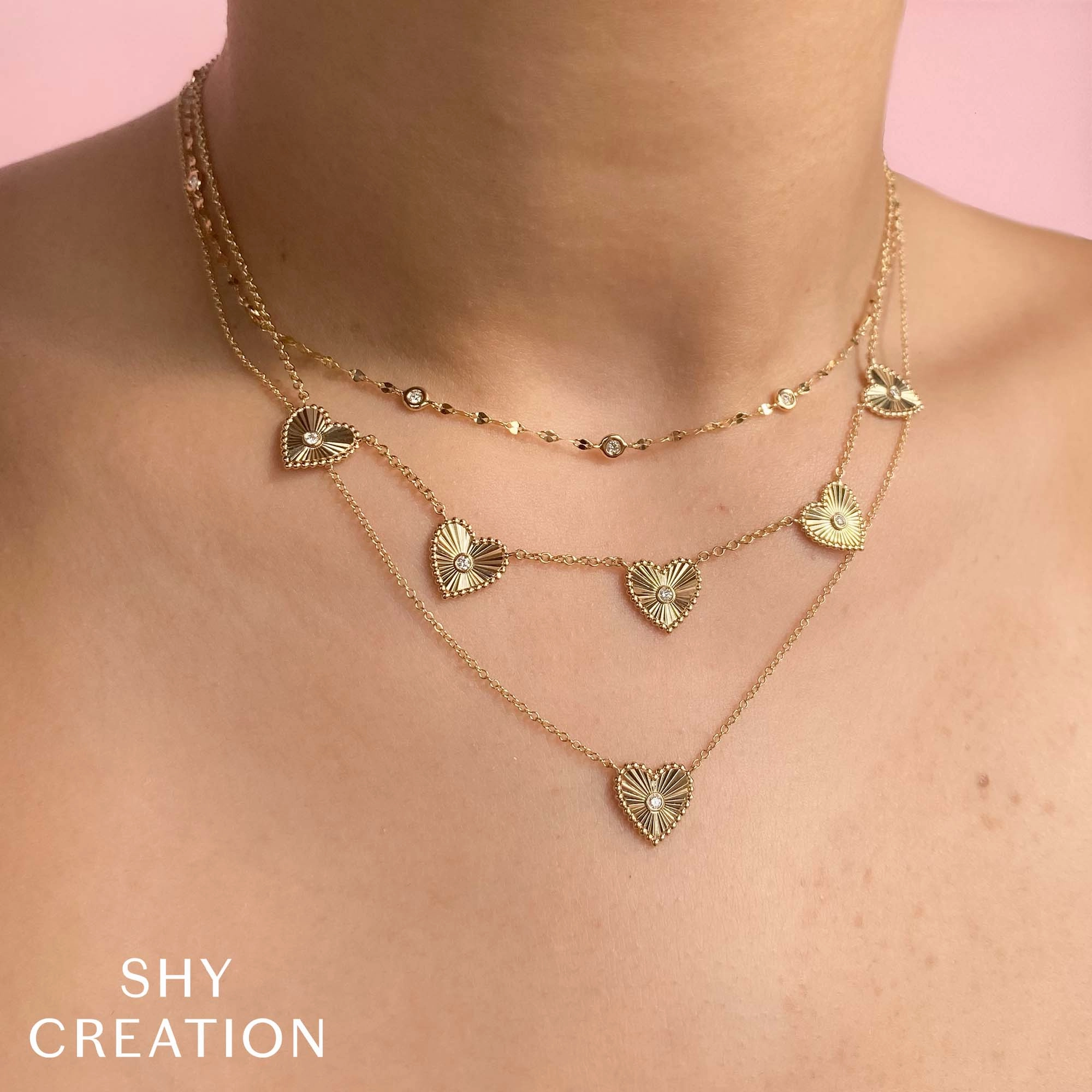 Shy Creation 0.02Ct Diamond Ribbed Bezel Heart Necklace SC55026096