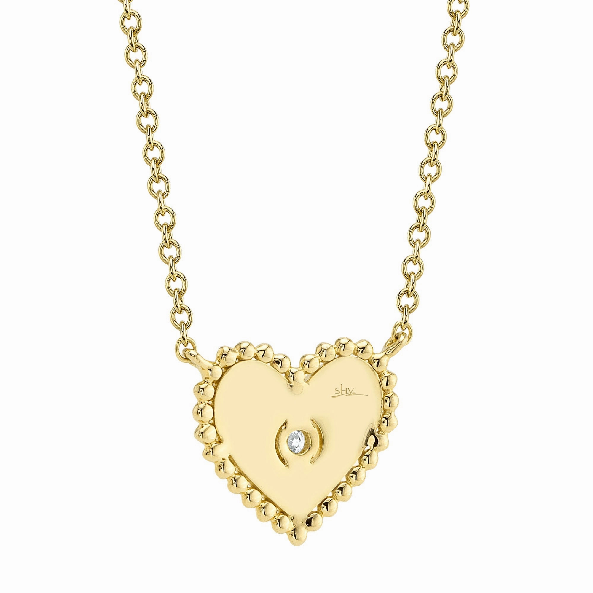 Shy Creation 0.02Ct Diamond Ribbed Bezel Heart Necklace SC55026096