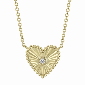 Shy Creation 0.02Ct Diamond Ribbed Bezel Heart Necklace SC55026096