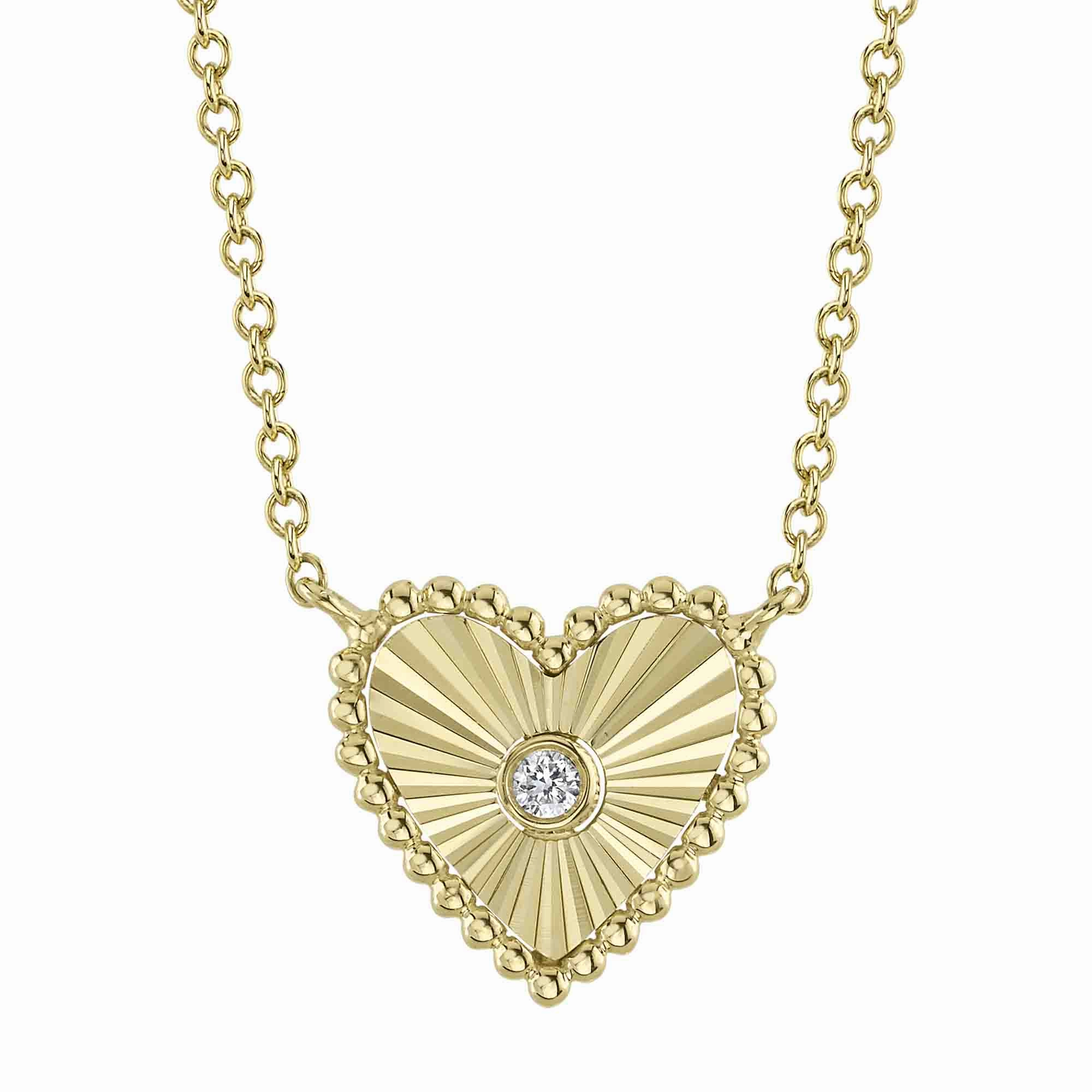 Shy Creation 0.02Ct Diamond Ribbed Bezel Heart Necklace SC55026096