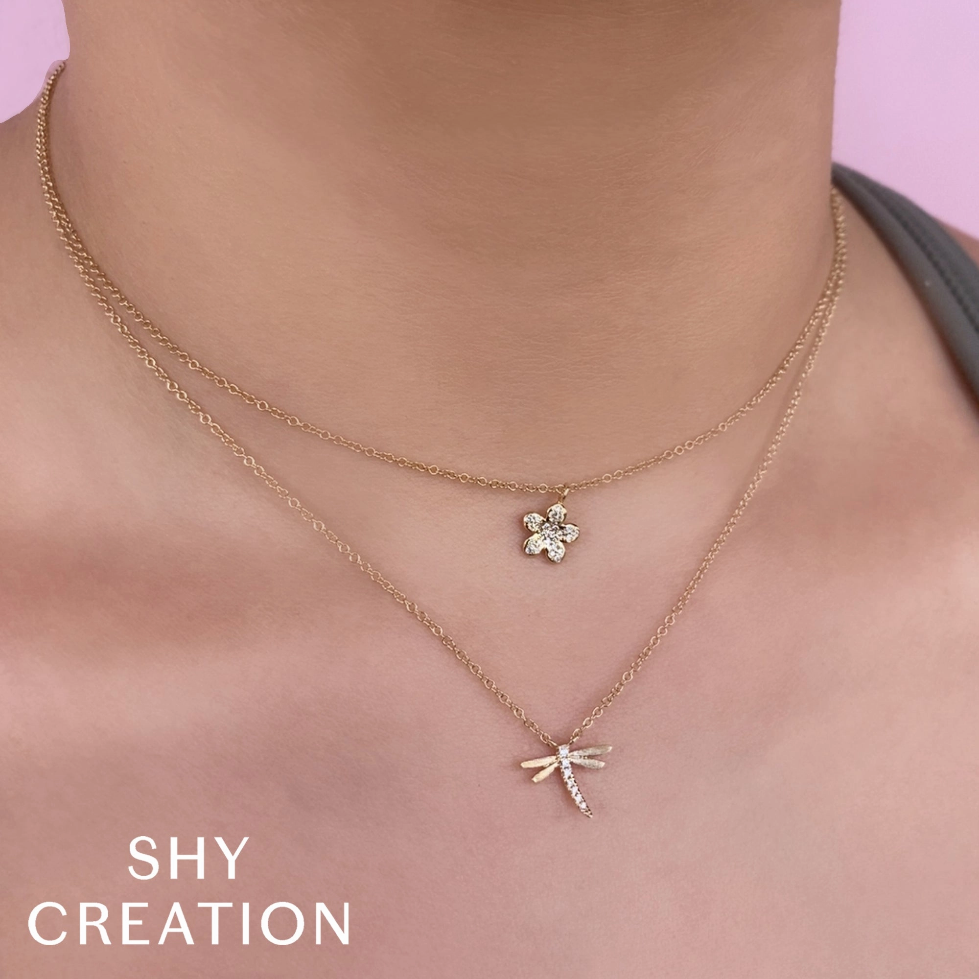 Shy Creation 0.03Ct Diamond Dragonfly Matte Necklace SC55020407V2