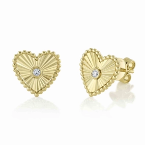 Shy Creation 0.04Ct Diamond Ribbed Bezel Heart Stud Earring SC55026093