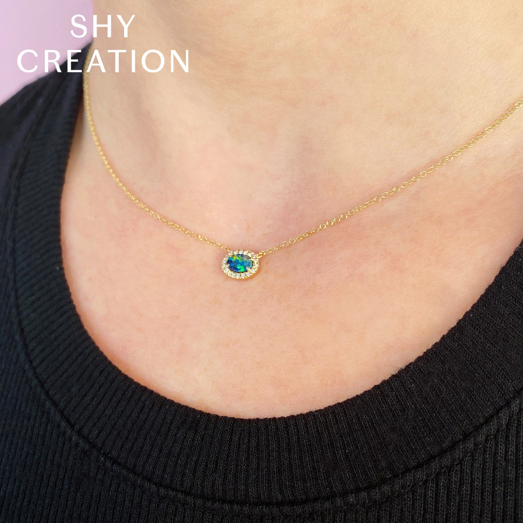 Shy Creation 0.05Ct Diamond & 0.33Ct Opal Necklace SC55022506