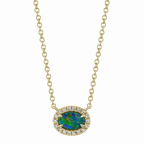 Shy Creation 0.05Ct Diamond & 0.33Ct Opal Necklace SC55022506