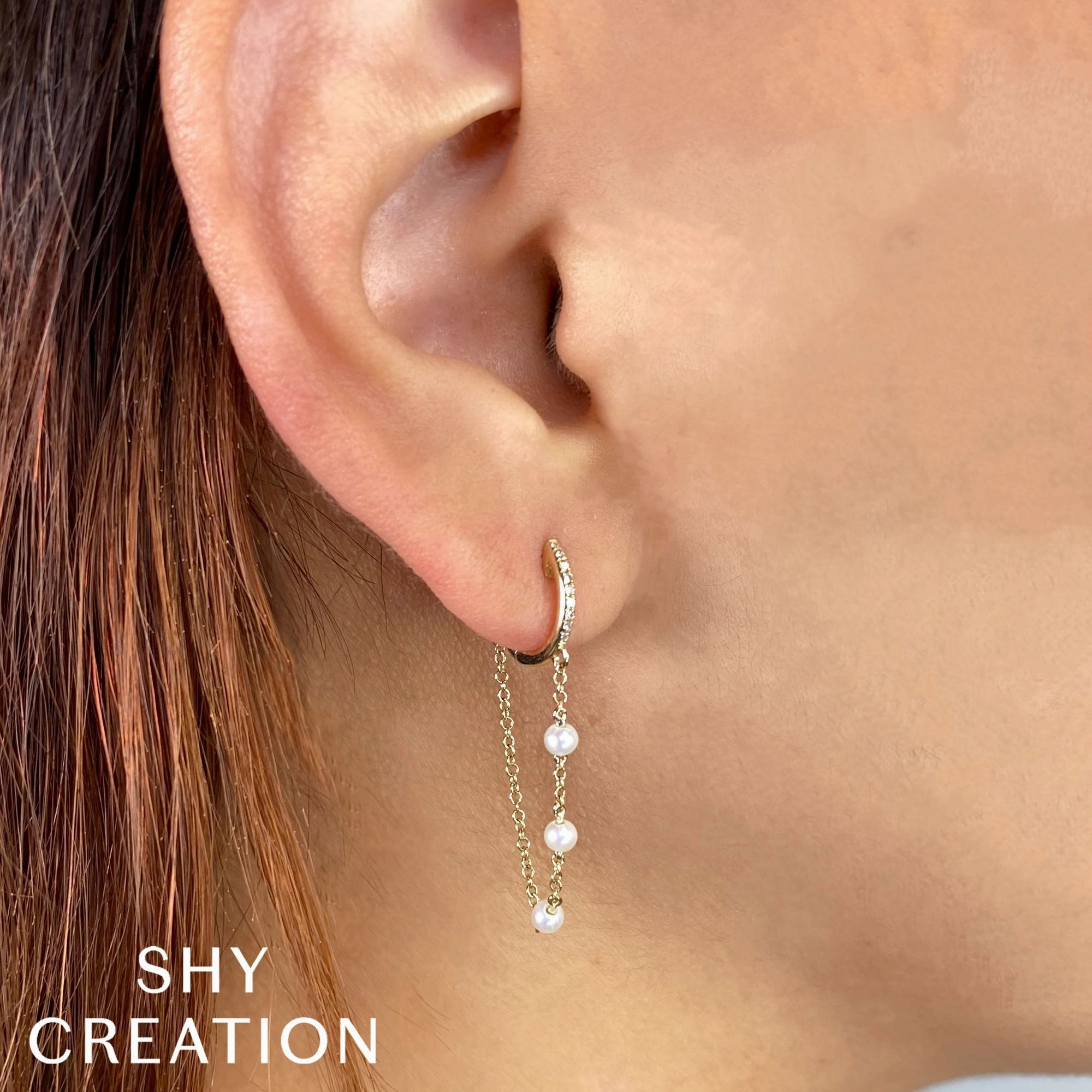 Shy Creation 0.05Ct Diamond & Cultured Pearl Huggie Earring SC55025194