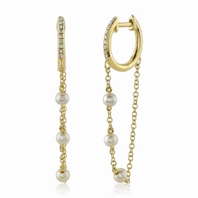Shy Creation 0.05Ct Diamond & Cultured Pearl Huggie Earring SC55025194