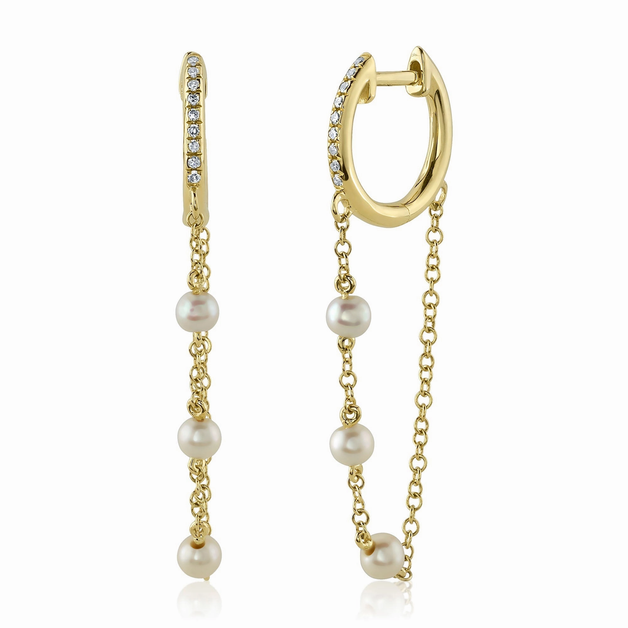 Shy Creation 0.05Ct Diamond & Cultured Pearl Huggie Earring SC55025194