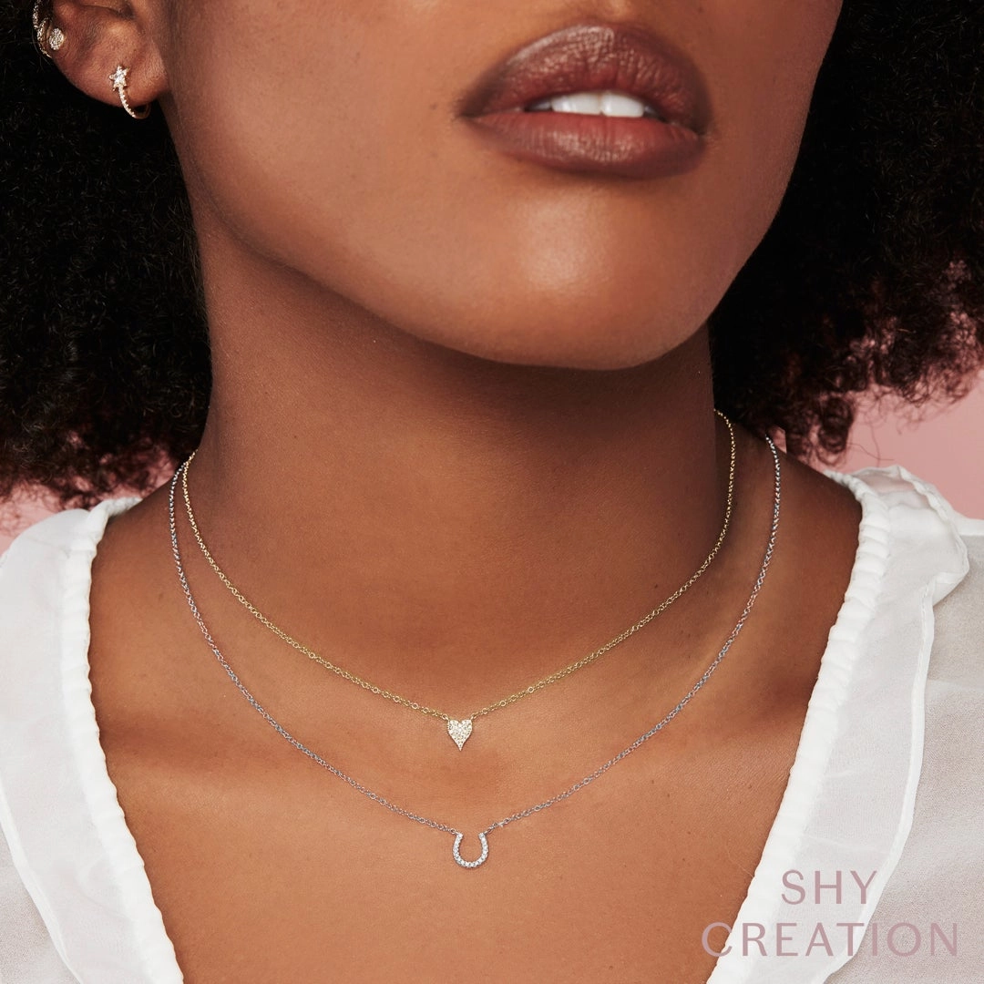 Shy Creation 0.05Ct Diamond Pave Heart Necklace SC55006733