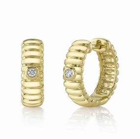 Shy Creation 0.05Ct Diamond Ribbed Bezel Hoop Earring SC55026039D0.60