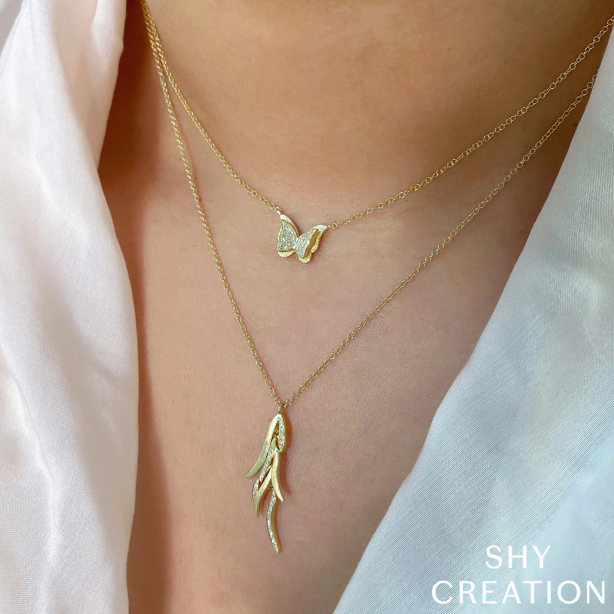 Shy Creation 0.06Ct Diamond Butterfly Necklace SC55021952