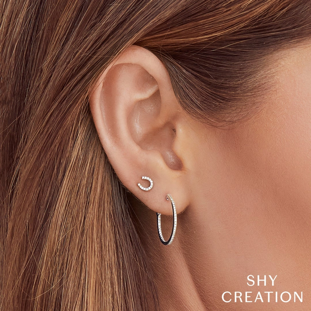 Shy Creation 0.06Ct Diamond Horseshoe Stud Earring SC55002889