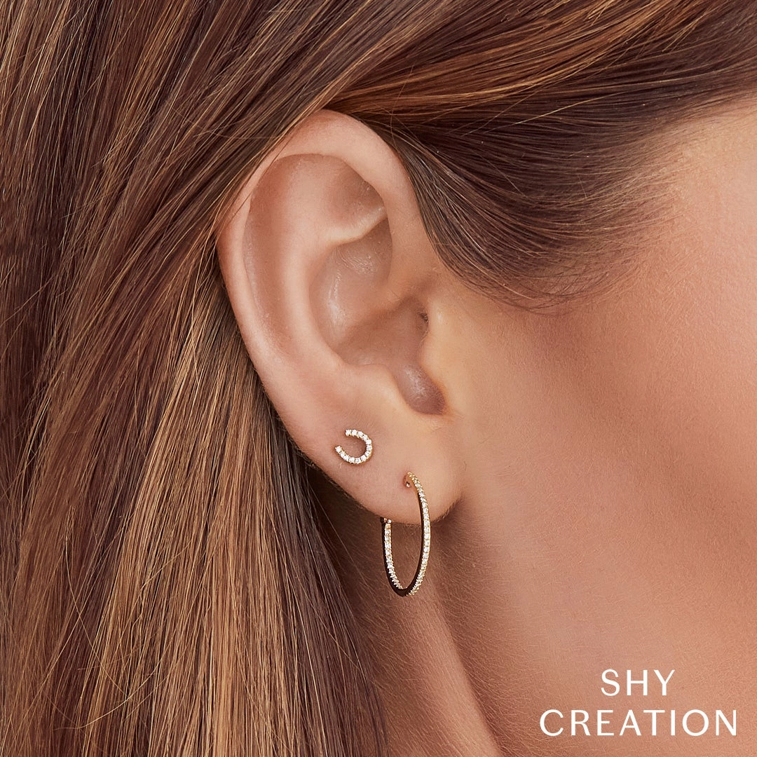 Shy Creation 0.06Ct Diamond Horseshoe Stud Earring SC55002890
