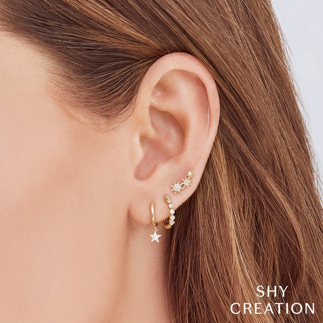 Shy Creation 0.06Ct Diamond Star Stud Earring SC55006158