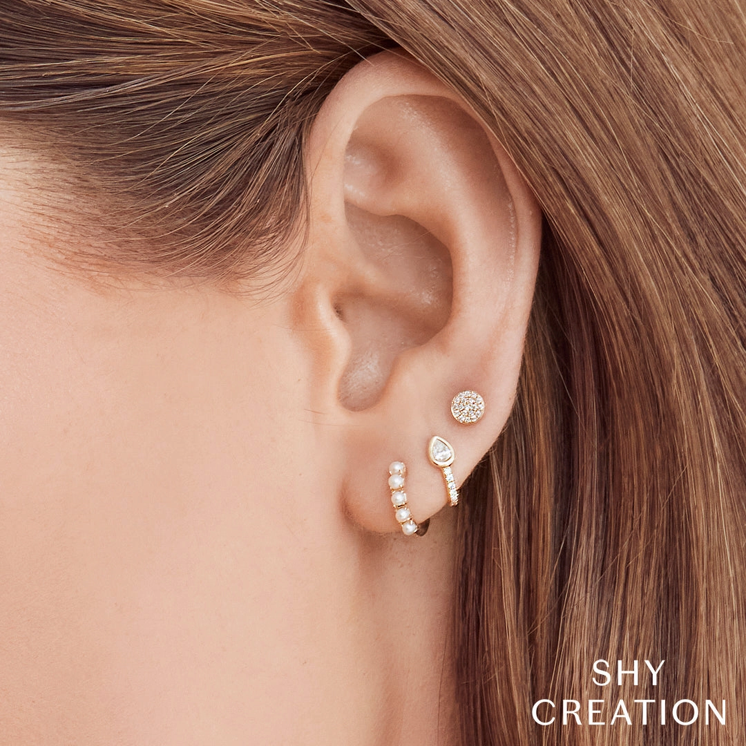 Shy Creation 0.07Ct Diamond Pave Circle Stud Earring SC55001138