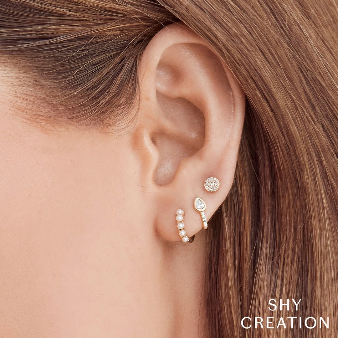 Shy Creation 0.07Ct Diamond Pave Circle Stud Earring SC55001148