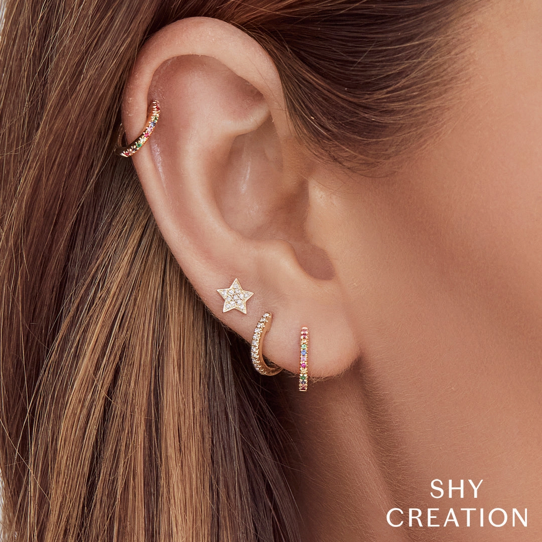 Shy Creation 0.07Ct Diamond Star Stud Earring SC55001302